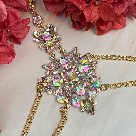 Boho Long Crystal Rhinestone Body Necklace Harness - Picture 14 of 16